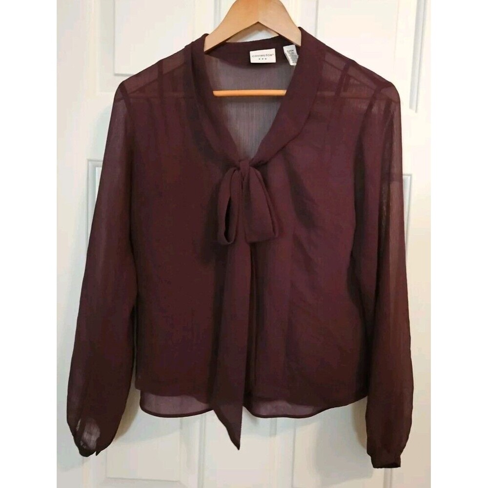Covington Womens Blouse Burgundy Small Work Wear Shear With Camisole Long Sleeve